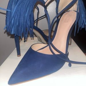 Navy blue fringe heel